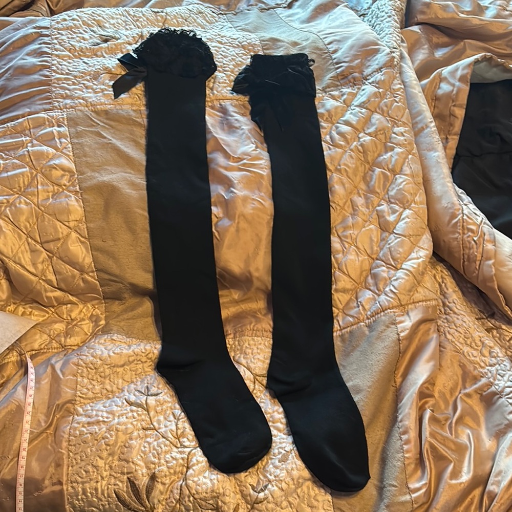 Black Over-the-Knee Socks with lace and a satin bow